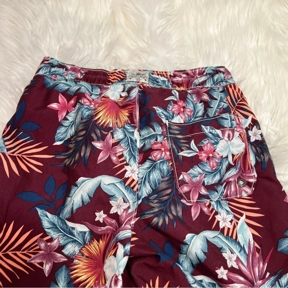 Gap Kids Swim Trunks Ruby Wine Palm Print